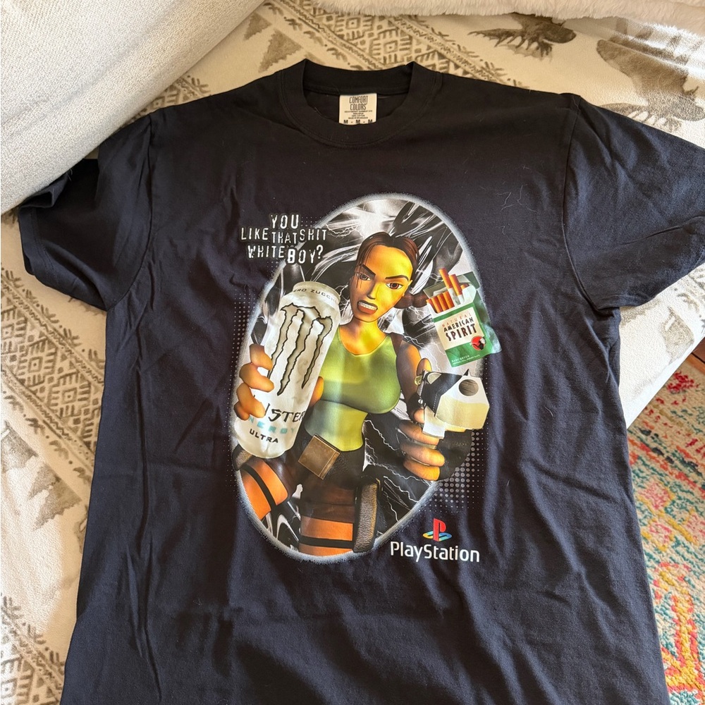 PlayStation Graphic Tee with Tomb Raider Character - Black